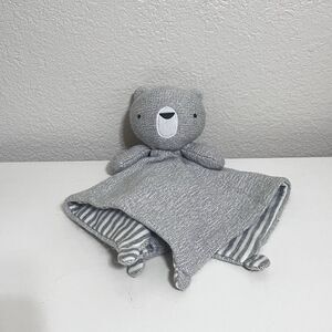 Cloud Island Gray Bear Stripes Knit Security Blanket Lovey Lovie Blankie TAG CUT